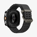 ACS11611 - Galaxy Watch Ultra 2 (47mm) in Matte Black showing side profile of a smartwatch with a rugged case, textured band, and metal buckle.