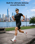ACS11611 - Galaxy Watch Ultra 2 (47mm) in Matte Black showing a runner wearing a smartwatch with a rugged protective case outdoors.