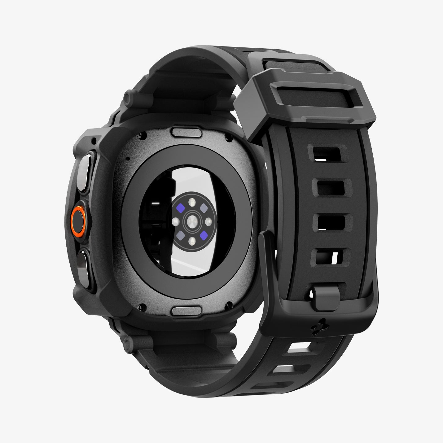 ACS11612 - Galaxy Watch Ultra Series - Rugged Armor Pro showing the back view of the Galaxy Watch Ultra with the Rugged Armor Pro case, angled view highlighting the sensor cutout and side buttons.