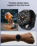ACS11612 - Galaxy Watch Ultra Series - Rugged Armor Pro showing the Galaxy Watch Ultra with the Rugged Armor Pro case, lifestyle shots of a person playing basketball and a close-up of the case on a wrist showing a heart rate reading.