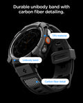 ACS11612 - Galaxy Watch Ultra Series - Rugged Armor Pro showing a close-up angled view of the Rugged Armor Pro band highlighting the TPU material, unibody band, and carbon fiber detail.