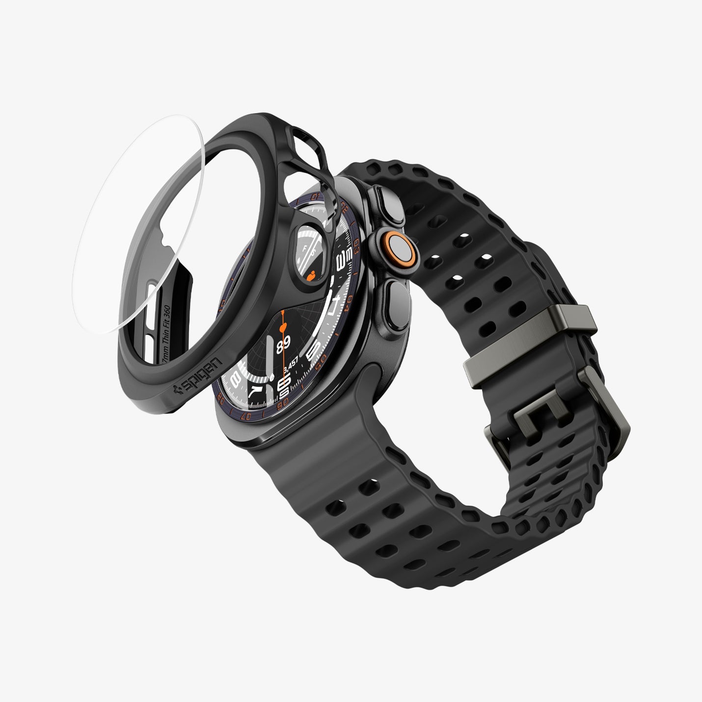 ACS11609 - Galaxy Watch Ultra Series Thin Fit 360 showing the case, screen protector, and band separated in an exploded view