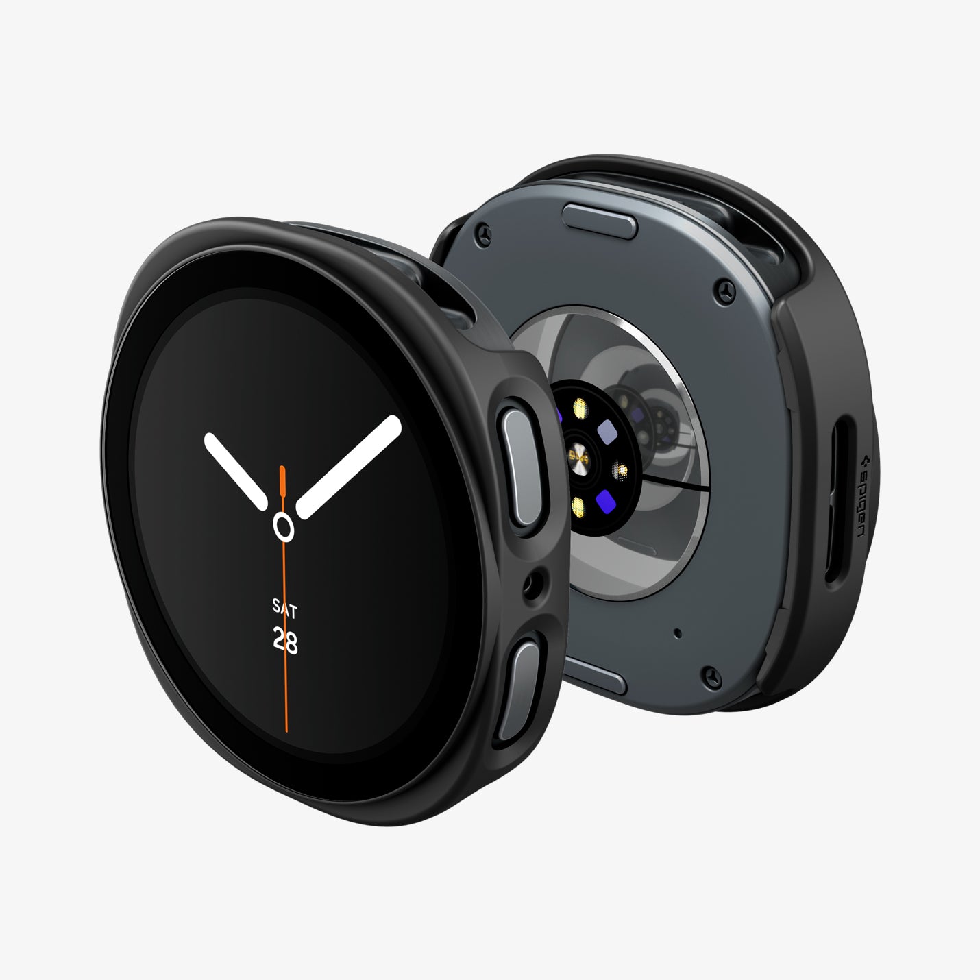ACS11601 - Galaxy Watch 9 (44mm) Thin Fit 360 showing the case's front and back views together, highlighting the button and sensor cutouts