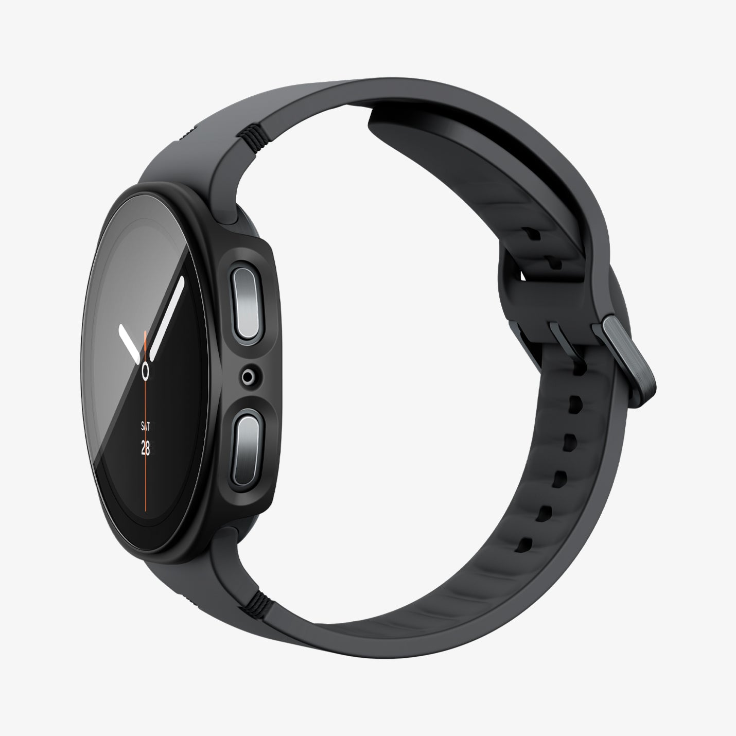ACS11601 - Galaxy Watch 9 (44mm) Thin Fit 360 showing the case's side profile with button cutouts and band on the smartwatch