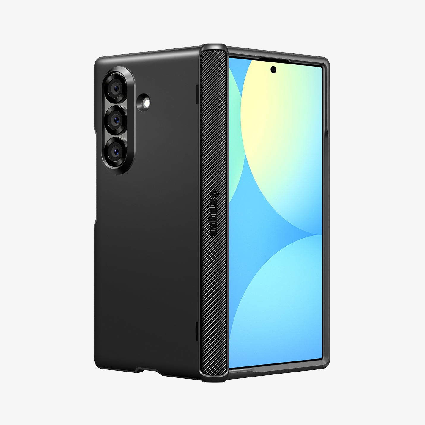 ACS09551 - Galaxy Z Fold 7 - Slim Armor Pro (MagFit) in black showing the back, hinge and front, partially folded