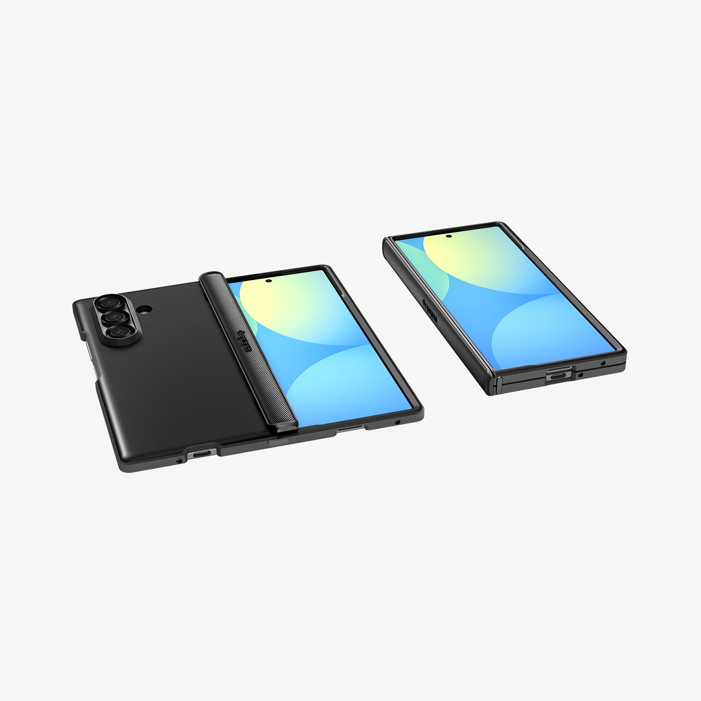 ACS09551 - Galaxy Z Fold 7 - Slim Armor Pro (MagFit) in black showing the front folded, front, hinge, back and bottoms of 2 devices 
