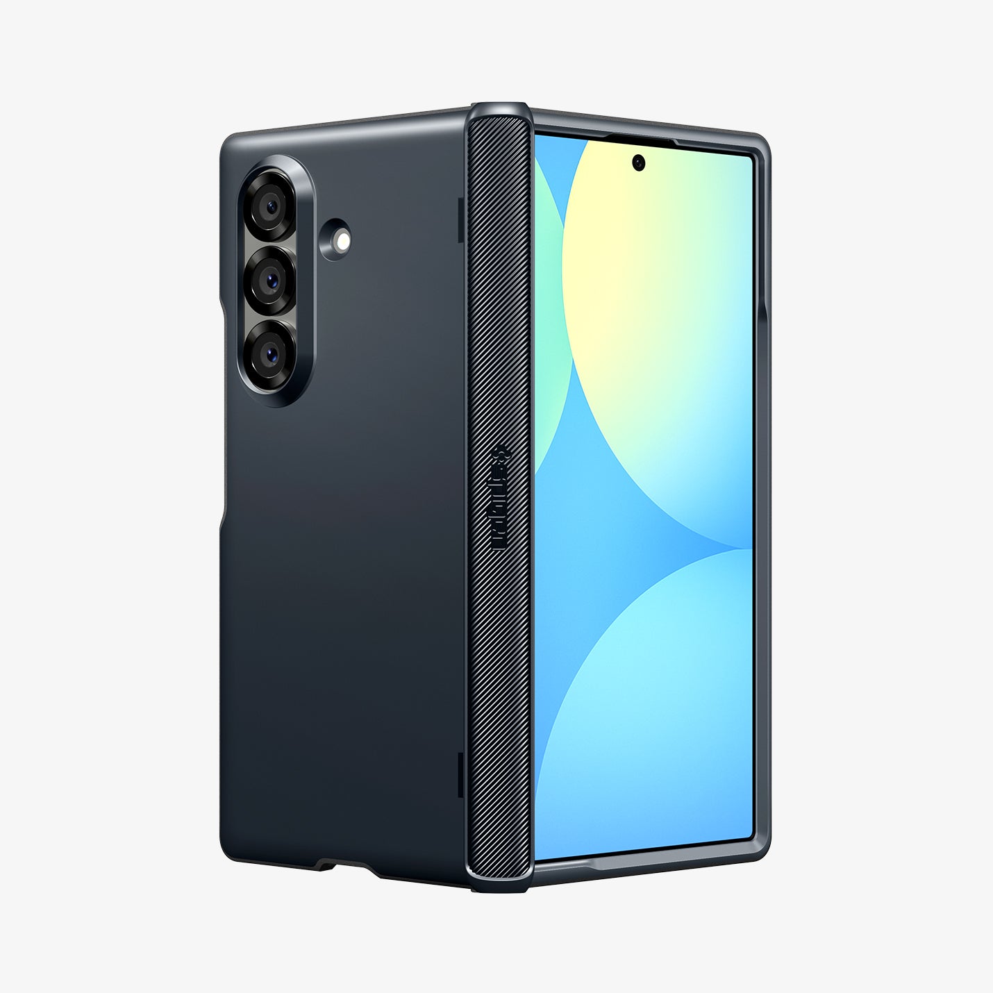 ACS09552 - Galaxy Z Fold 7 - Slim Armor Pro (MagFit) in metal slate showing the back, hinge and front, partially folded