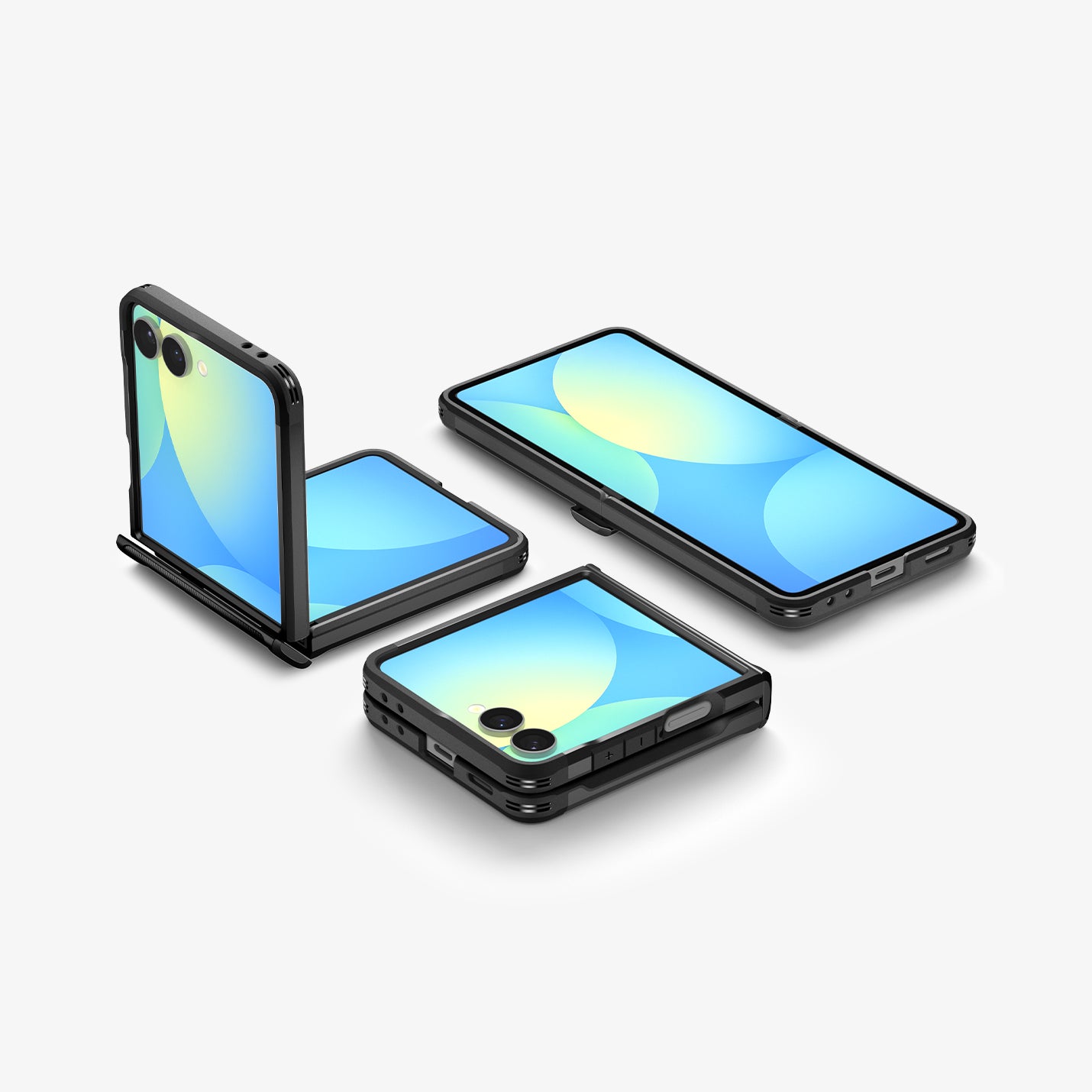 ACS09558 - Galaxy Z Flip 7 Case Slim Armor Pro (MagFit) in black showing the front, back and sides of multiple devices