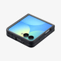 ACS11518 - Galaxy Z Flip 8 Nano Pop (Mag Fit) Black Sesame showing an angled top-down view of the Galaxy Z Flip 8 with the NanoPop MagFit case, camera cutout visible with the gray trim.
