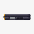ACS11517 - Galaxy Z Flip 8 Nano Pop (Mag Fit) Blueberry Navy showing the side profile of the Galaxy Z Flip 8 with the NanoPop MagFit case, highlighting the yellow trim and button cutouts.