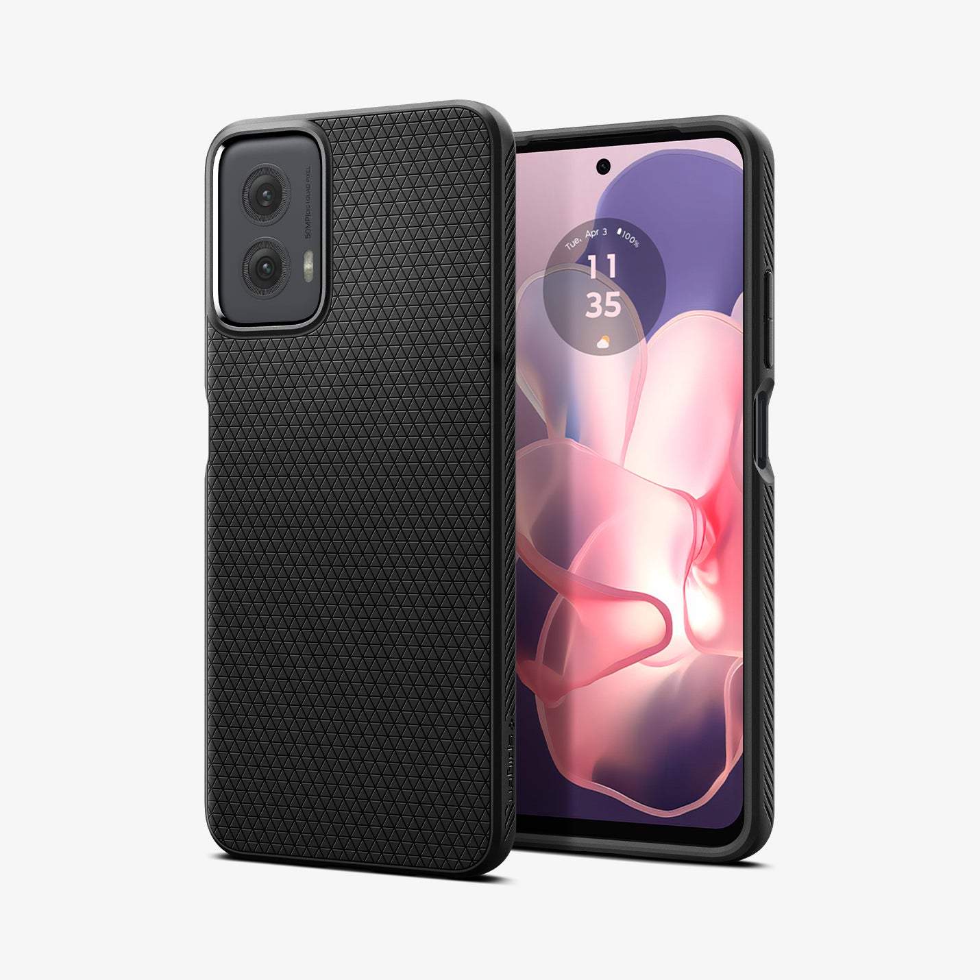 ACS07770 - Moto G Power 5G (2024) Case Liquid Air in Matte Black showing the back, device facing partial front and sides
