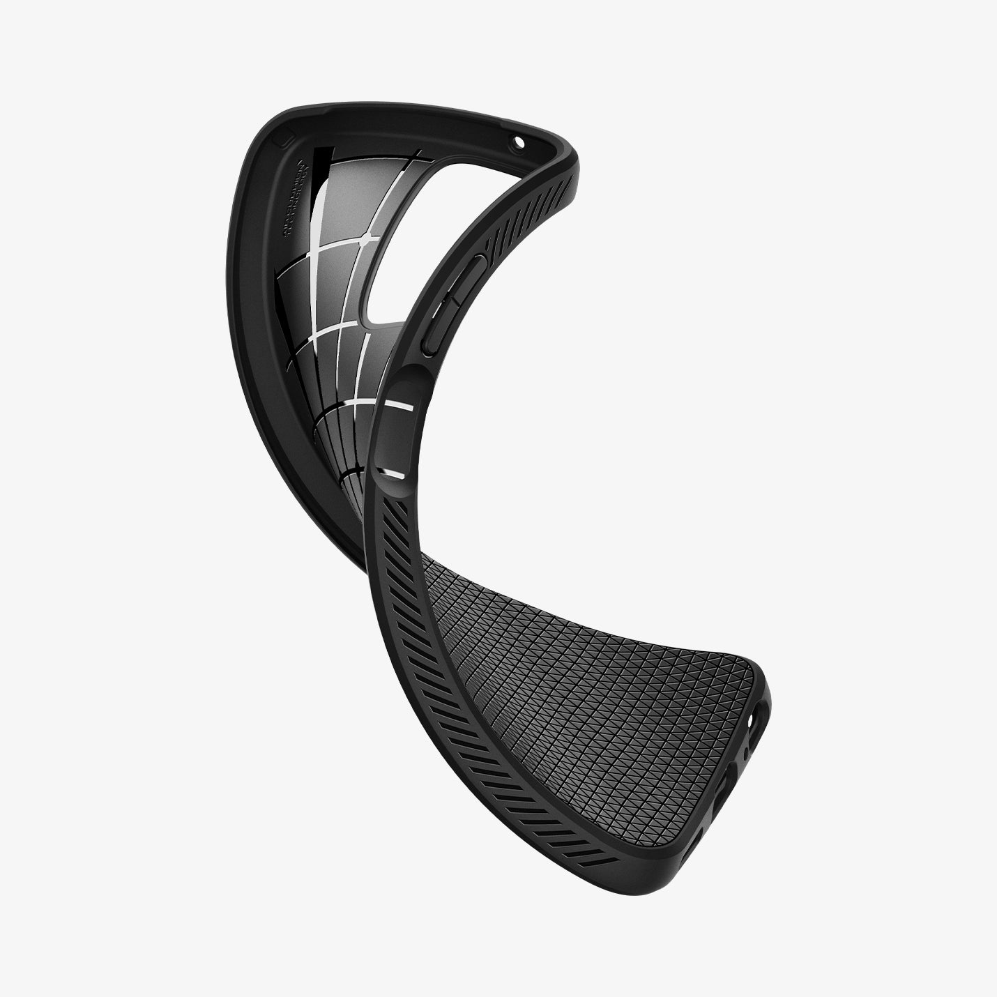 ACS07770 - Moto G Power 5G (2024) Case Liquid Air in Matte Black showing the partial inner, back and sides of the case slightly twisted