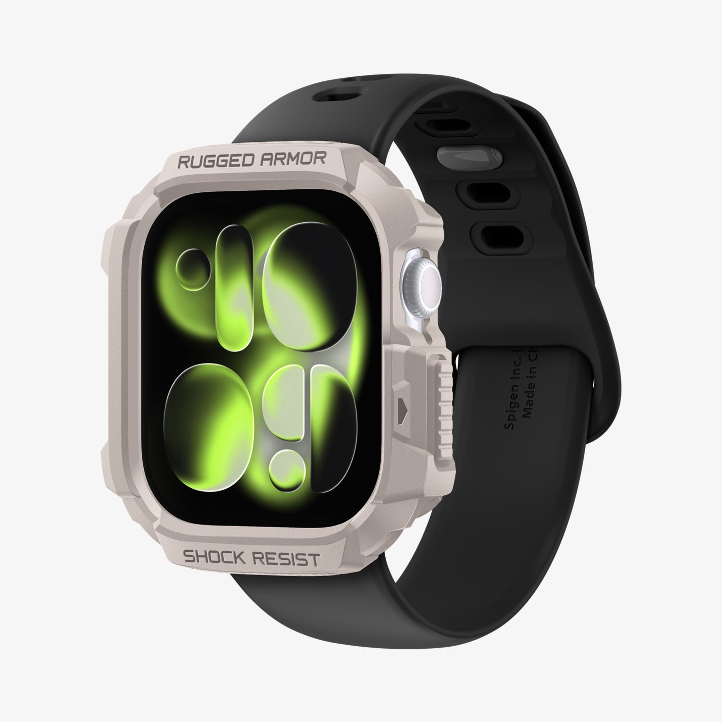ACS10502 - Apple Watch 10/11 (46mm) Rugged Armor 2 in Dune Beige showing the front and inside of band