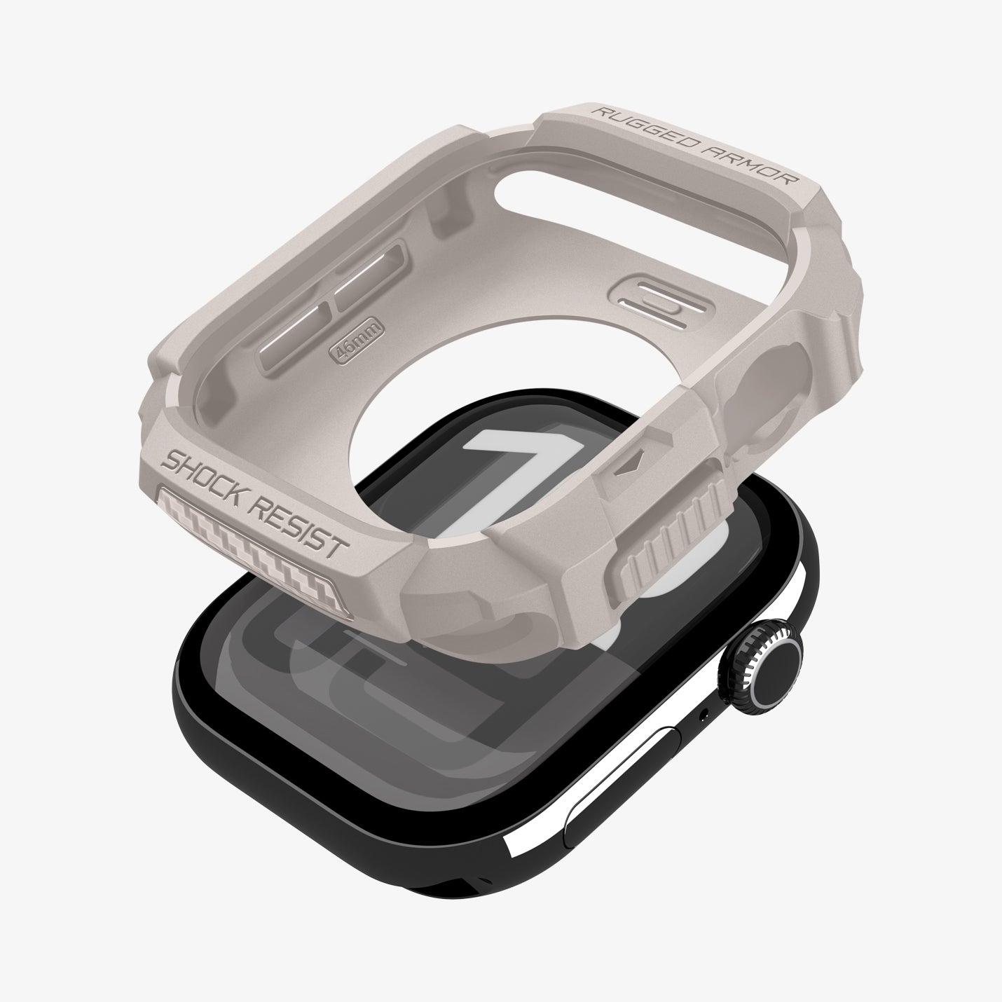 ACS10502 - Apple Watch 10/11 (46mm) Rugged Armor 2 in Dune Beige showing the case hovering above the watch face