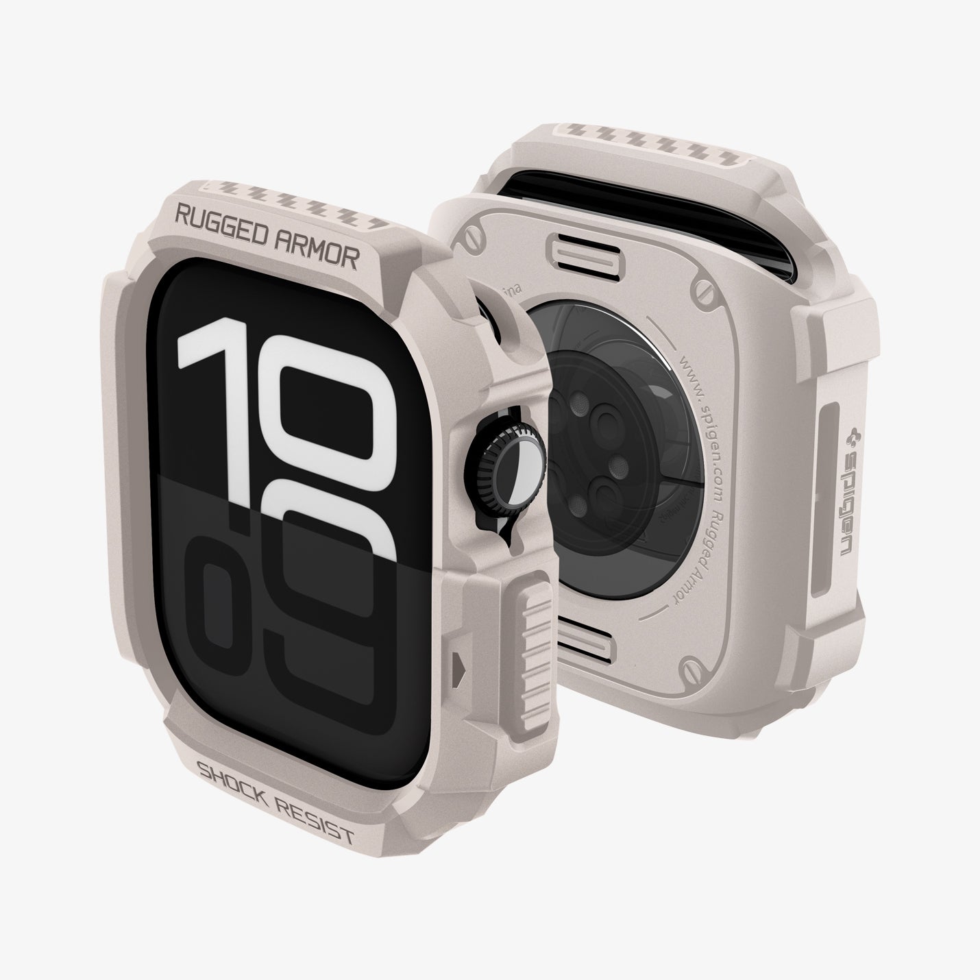 ACS10502 - Apple Watch 10/11 (46mm) Rugged Armor 2 in Dune Beige showing the front, back and sides