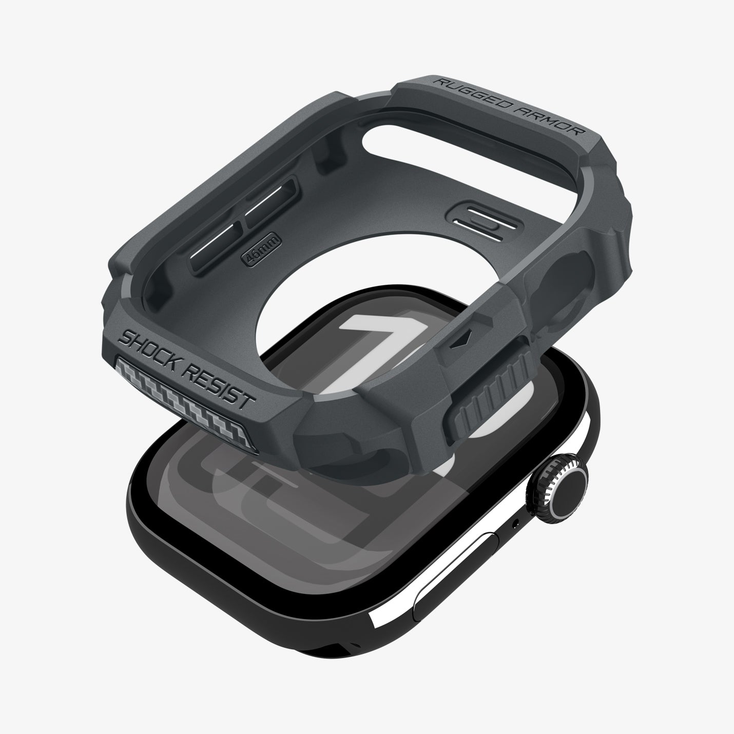 ACS10500 - Apple Watch 10/11 (46mm) Rugged Armor 2 in Dark Gray showing the case hovering above the watch face