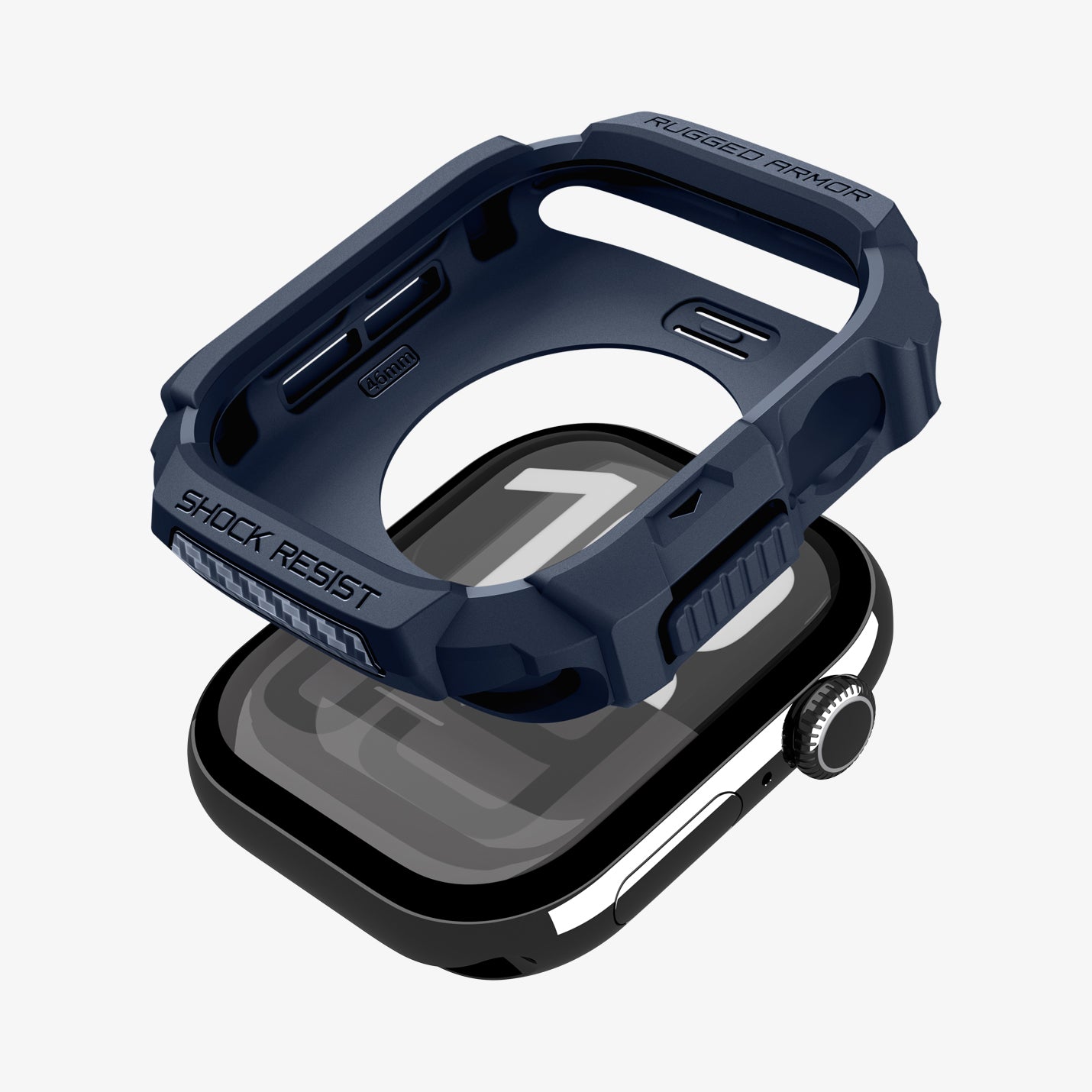 ACS10501 - Apple Watch 10/11 (46mm) Rugged Armor 2 in Navy Blue showing the case hovering above the watch face