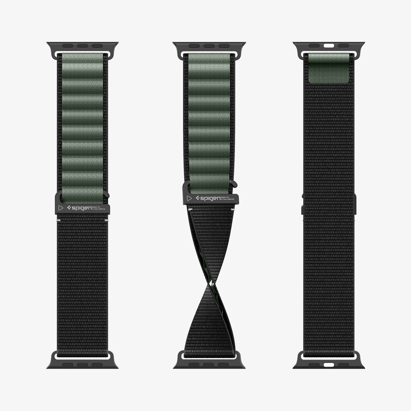 AMP10223 - Apple Watch Ultra (49mm) WBF1 in Black Green showing the 3 different view of the strap