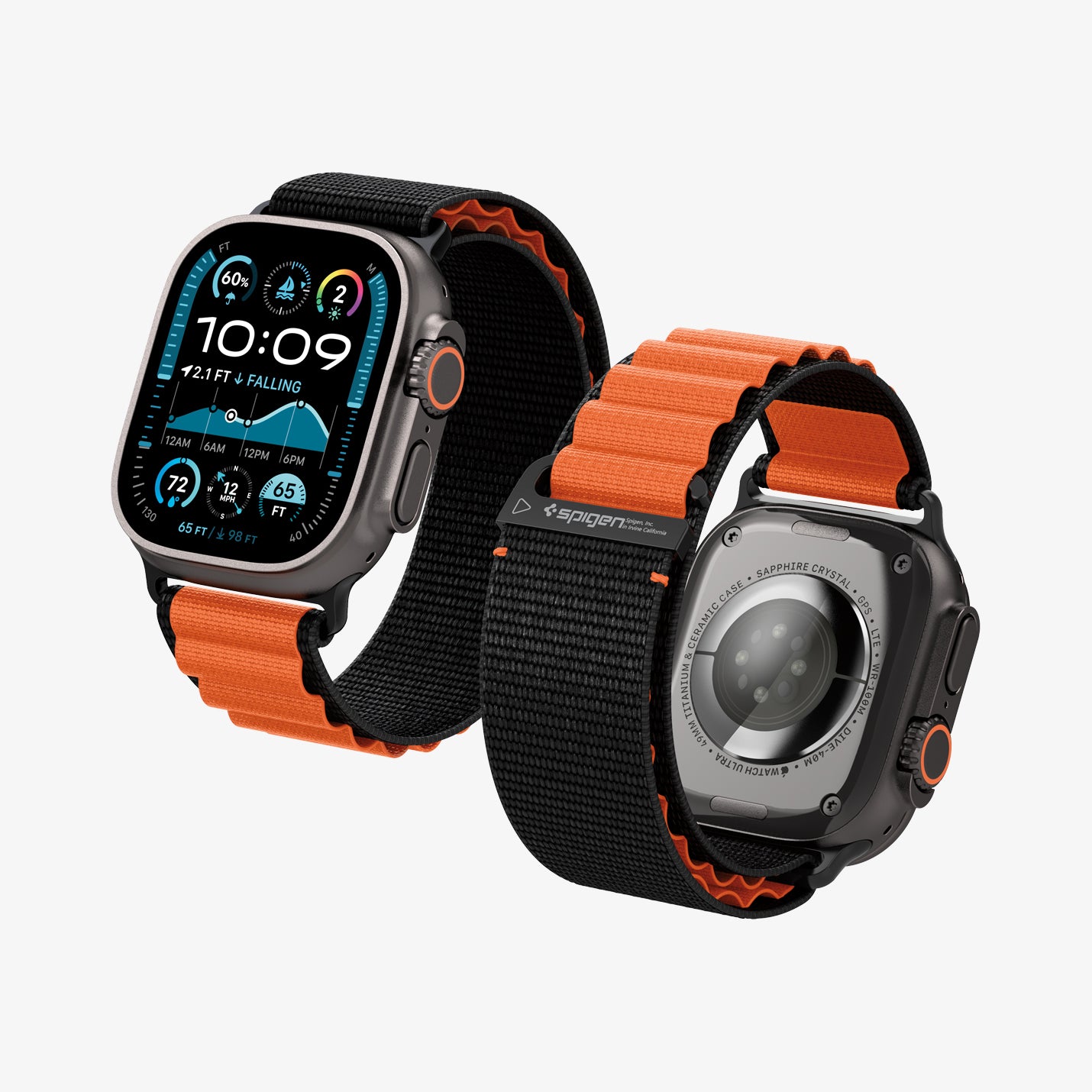 AMP10145 - Apple Watch Ultra (49mm) WBF1 in Black Orange showing the front and back