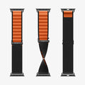 AMP10145 - Apple Watch Ultra (49mm) WBF1 in Black Orange showing the 3 different view of the strap