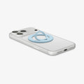 AMP11368 - O-Mag Slim Dual pop (MagFit) in Light Blue showing the back, partial side and bottom of the device with the case magring attached