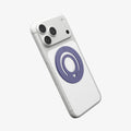 AMP11369 - O-Mag Slim Dual pop (MagFit) in Violet showing the back, partial side of the device with the case, magring attached