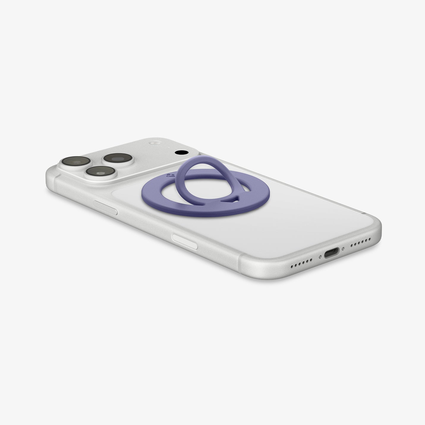 AMP11369 - O-Mag Slim Dual pop (MagFit) in Violet showing the back, partial side and bottom of the device with the case magring attached