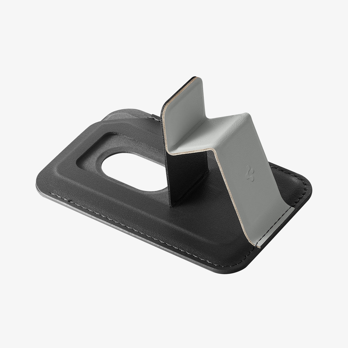 AFA11957 - Filp Stand Card Holder (Mag Fit) in Charcoal Stone showing a close-up of a card wallet with its kickstand extended into a triangular support