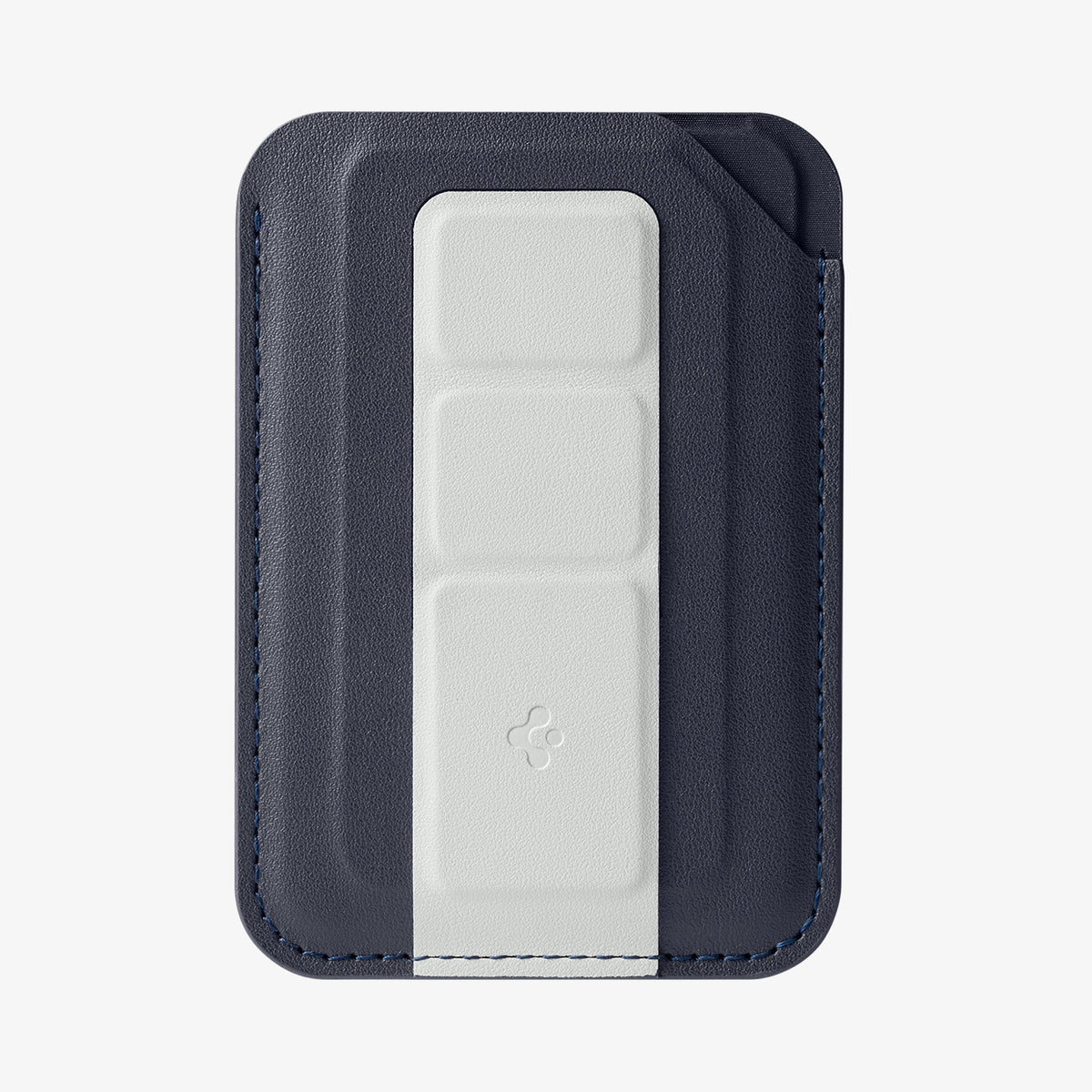 AFA11956 - Filp Stand Card Holder (Mag Fit) in Navy Stone showing a card wallet with a foldable strap and stitched edges from the front