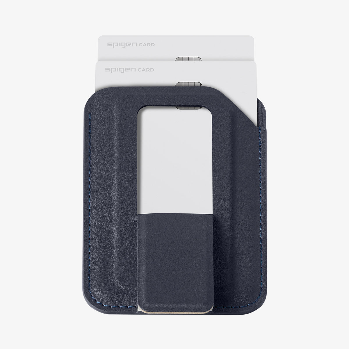 AFA11956 - Filp Stand Card Holder (Mag Fit) in Navy Stone showing two cards inserted into a wallet with a cutout on the front