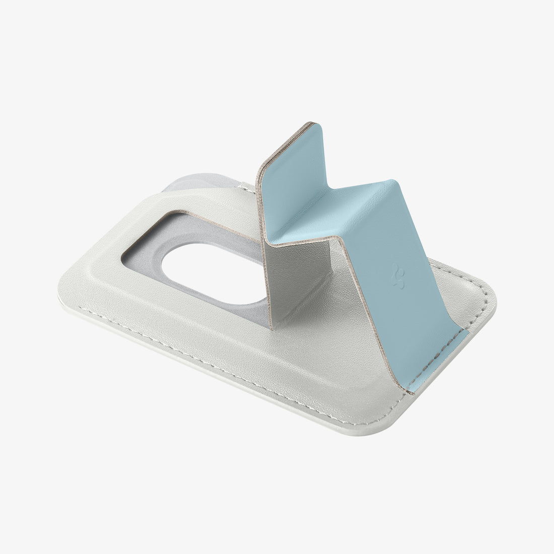 AFA11958 - Filp Stand Card Holder (Mag Fit) in Stone Teal Blue showing a close-up of a card wallet with its kickstand extended into a triangular support