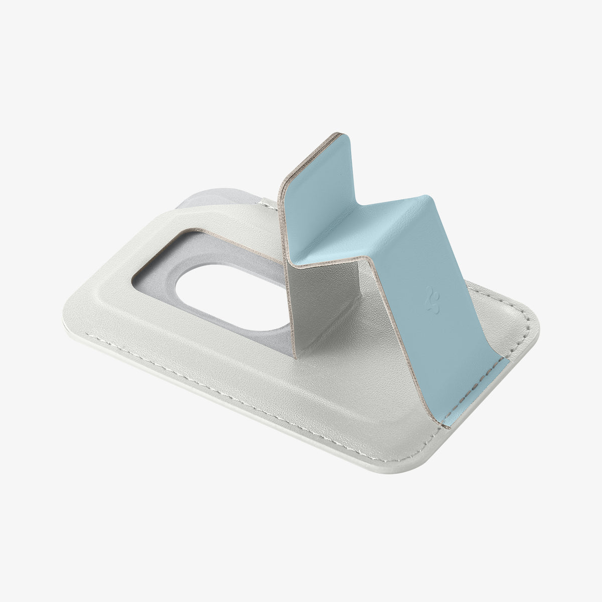 AFA11958 - Filp Stand Card Holder (Mag Fit) in Stone Teal Blue showing a close-up of a card wallet with its kickstand extended into a triangular support