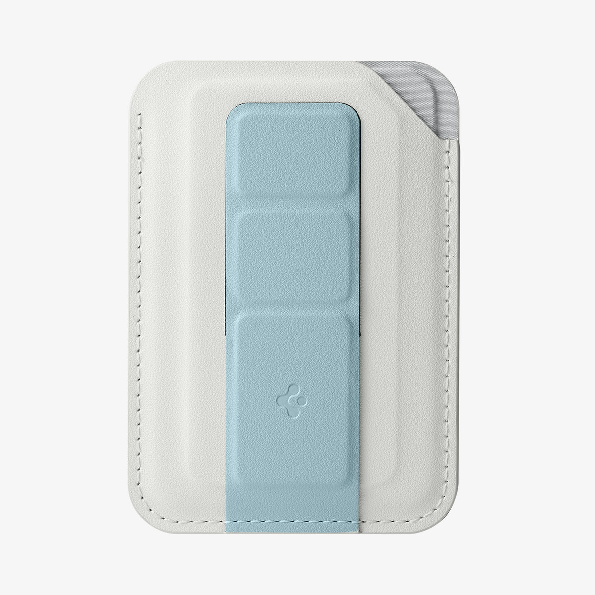 AFA11958 - Filp Stand Card Holder (Mag Fit) in Stone Teal Blue showing a card wallet with a foldable strap and stitched edges from the front