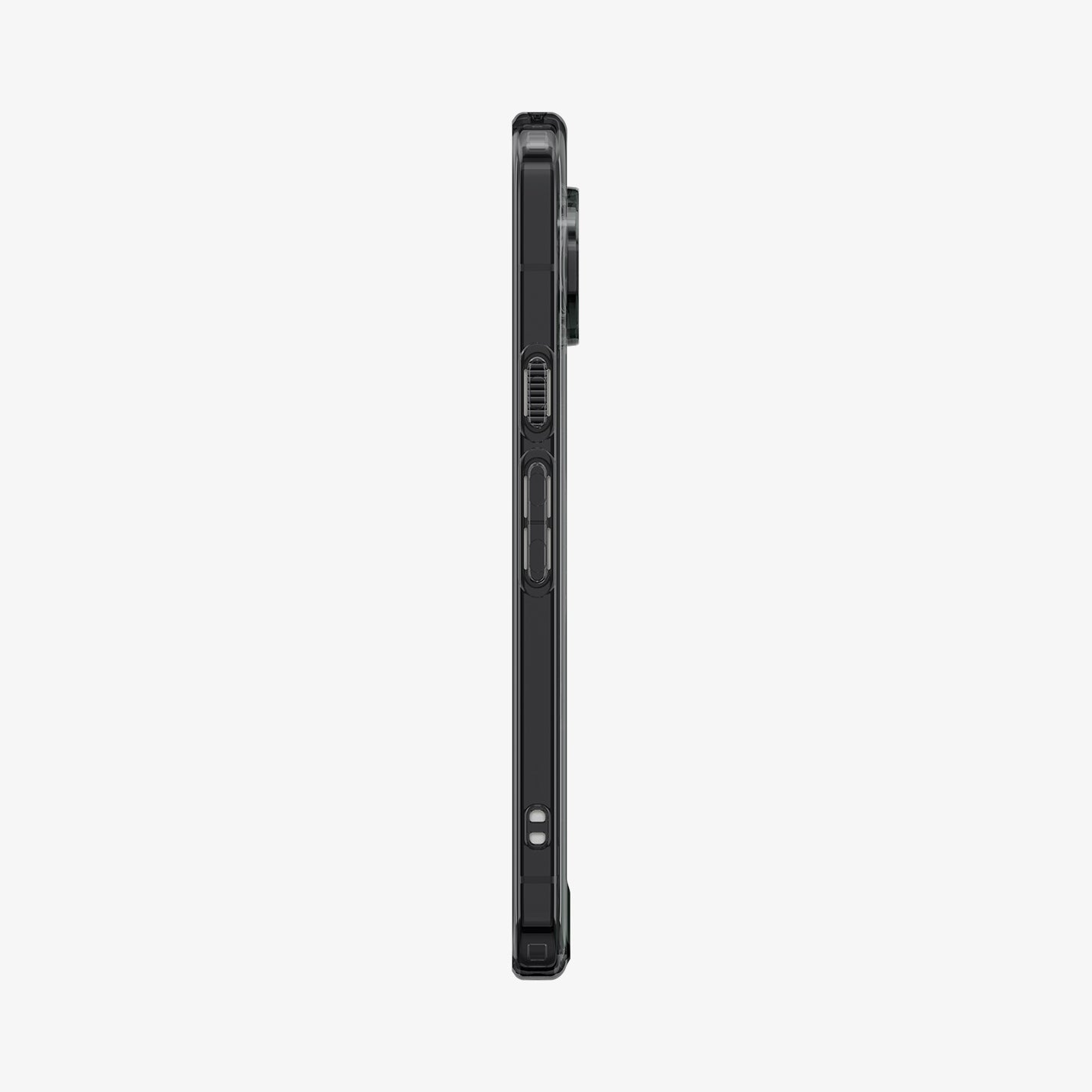 ACS11432 - Pixel 11 Pro  Ultra Hybrid (Mag Fit) Frost Black slim side profile showing responsive button covers, textured power button, precise cutouts, and a raised camera surround.