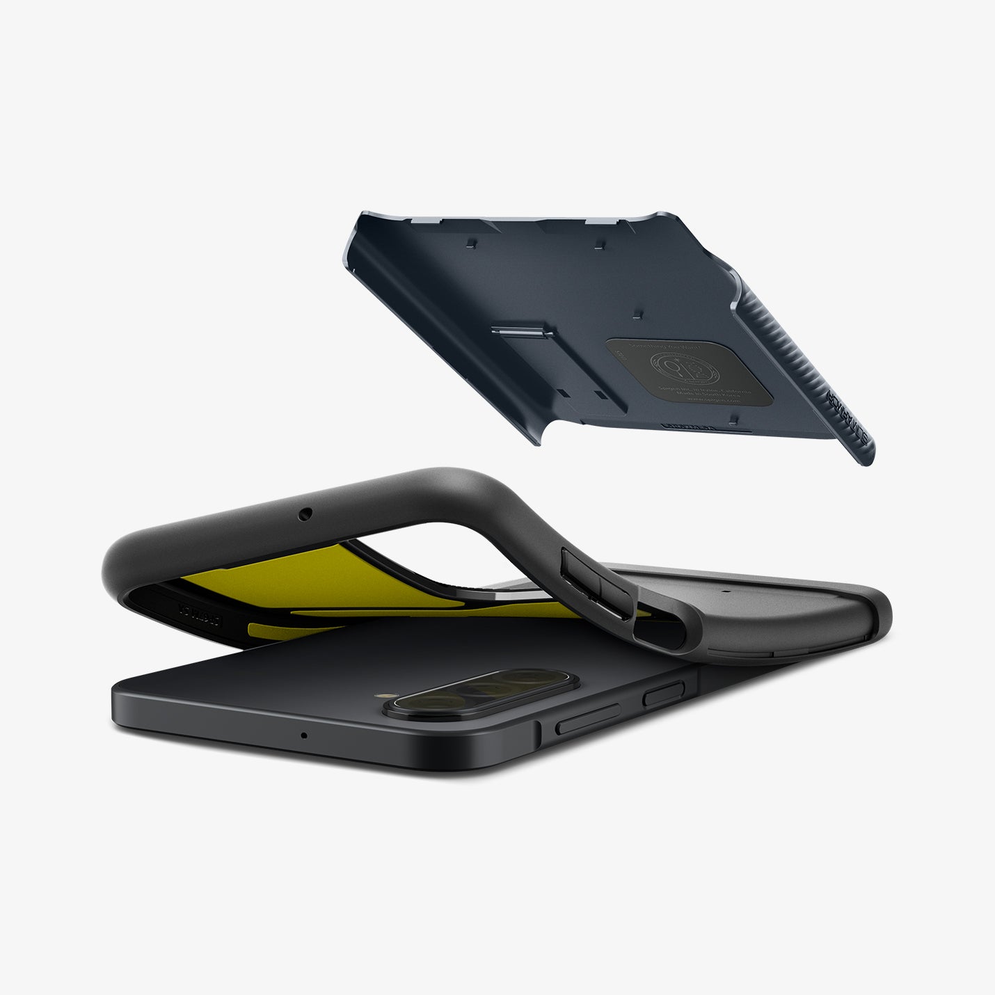 ACS11193 - Galaxy A17 Slim Armor in Metal Slate showing the back cover hovering above the soft back of the case slightly lifted up from the device