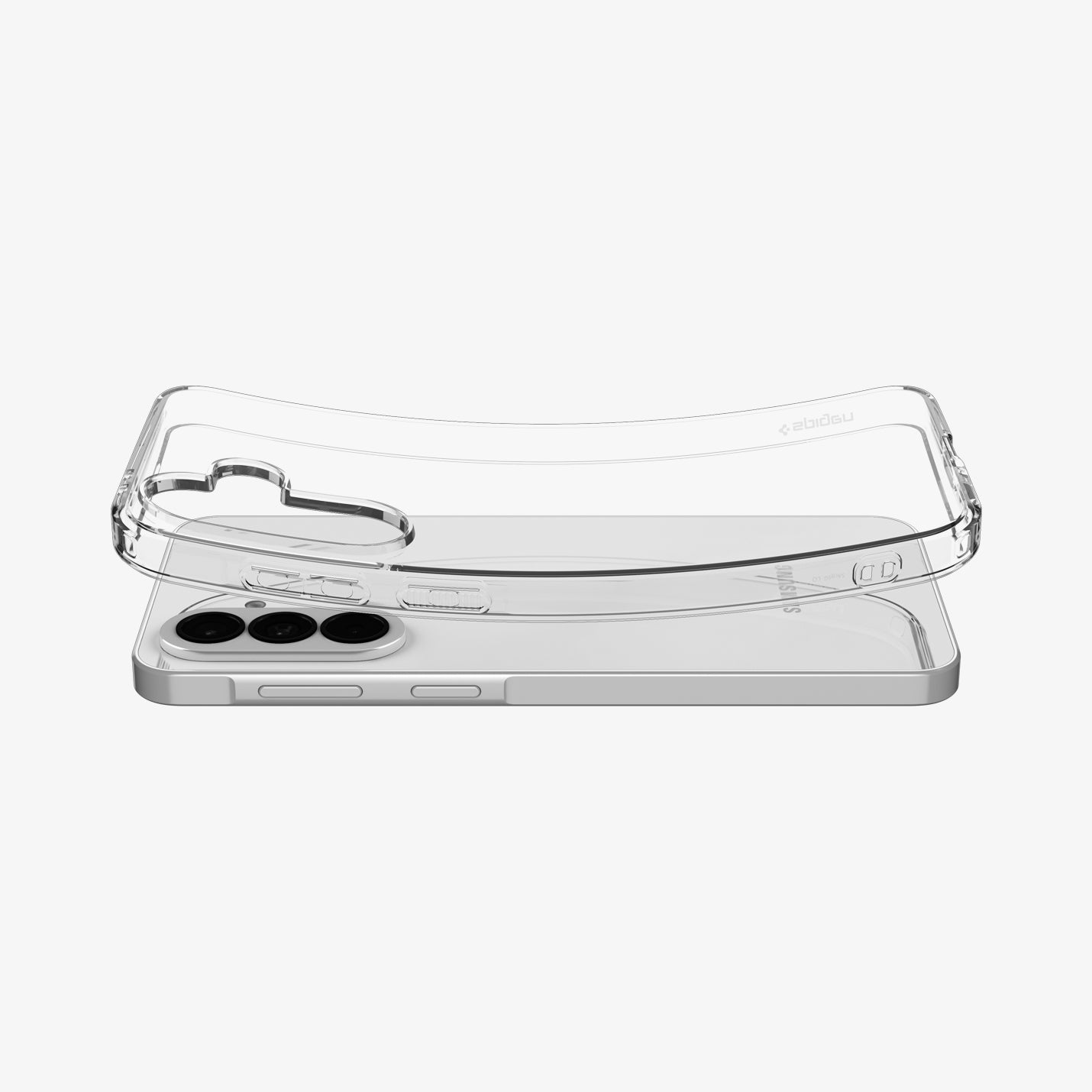ACS11132 - Spigen Liquid Crystal Galaxy A37 5G Crystal Clear case being removed from phone showing flexible construction