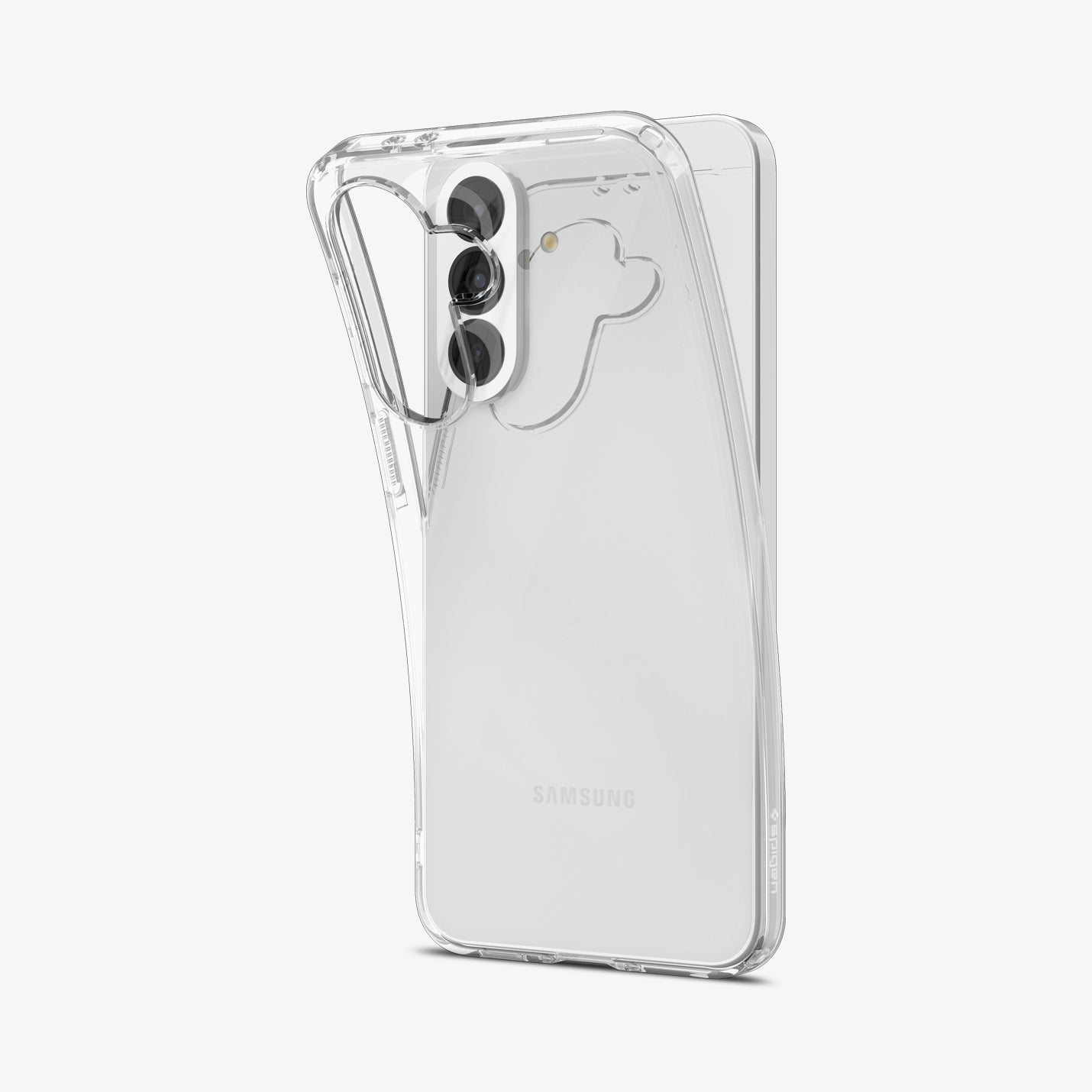 ACS11132 - Spigen Liquid Crystal Galaxy A37 5G Crystal Clear case back view showing transparent design on white Samsung phone