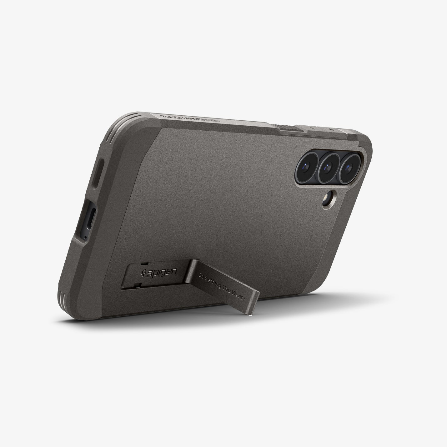 ACS10030 - Galaxy S25 FE Case Tough Armor (MagFit) in gunmetal showing the back with device propped up by built in kickstand