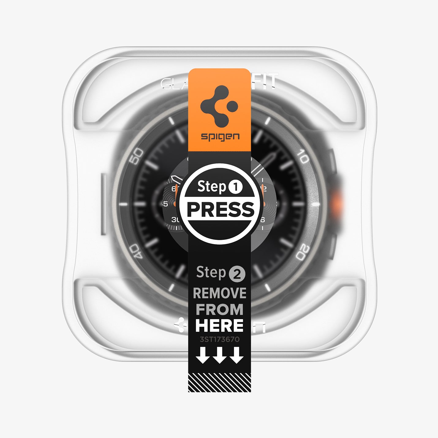 AGL09877 - Galaxy Watch 8 46mm GLAS.tR EZ Fit showing the front with ez fit tray installed on watch face
