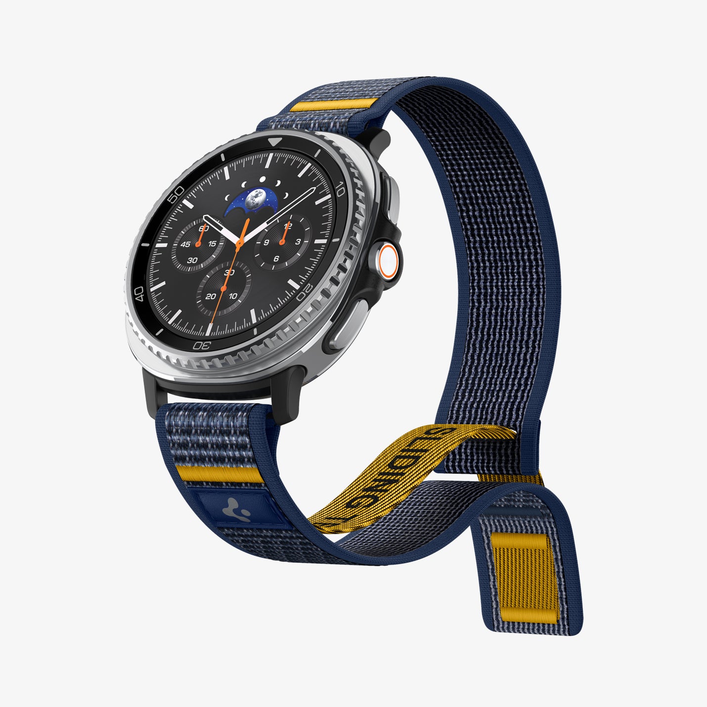 AMP10114 - Galaxy Watch 8 Series Band Athlex Air in active navy showing the front, side and band slightly bending back