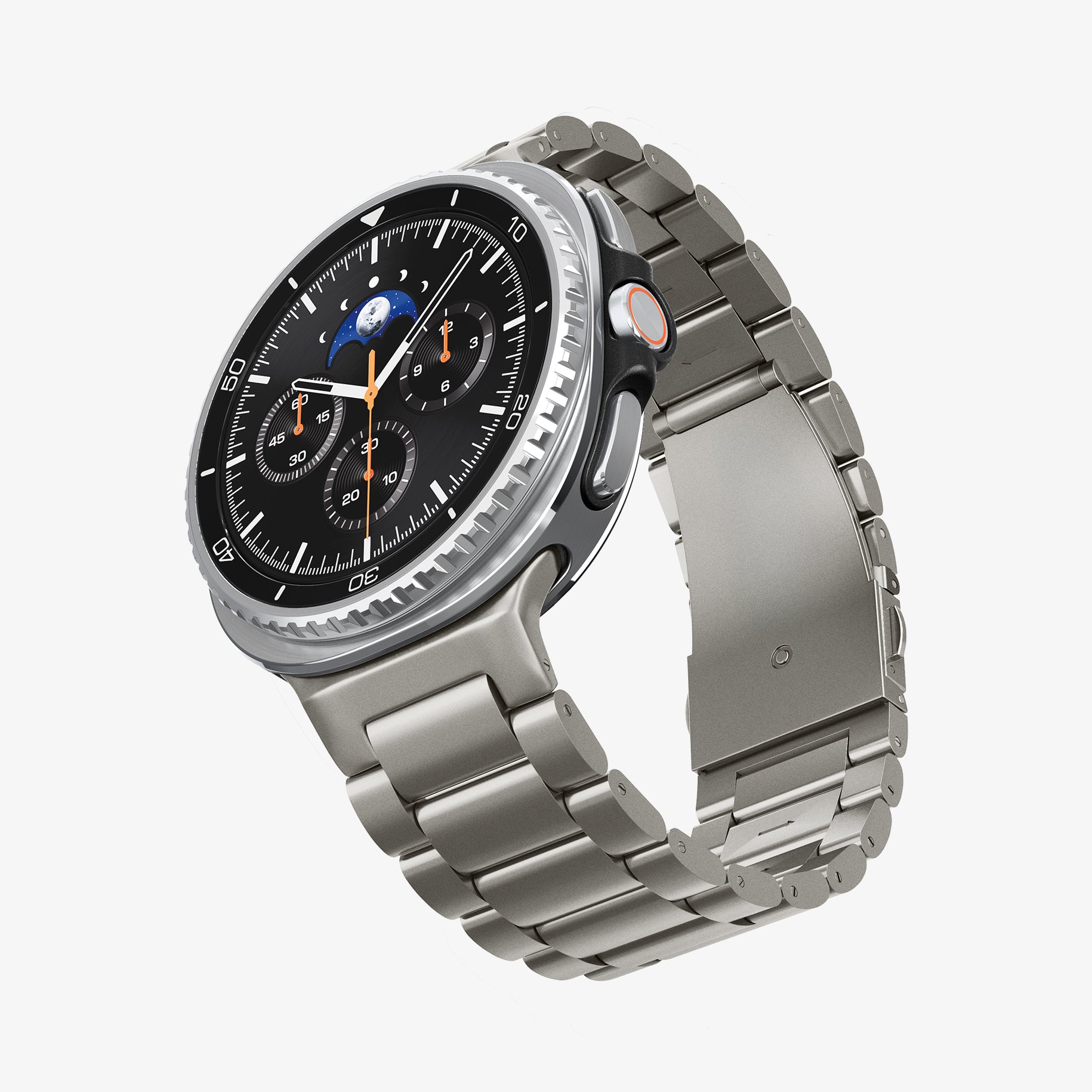 AMP10122 - Galaxy Watch 8 Series Modern Fit Titanium showing the front, side and inner side of the watch strap