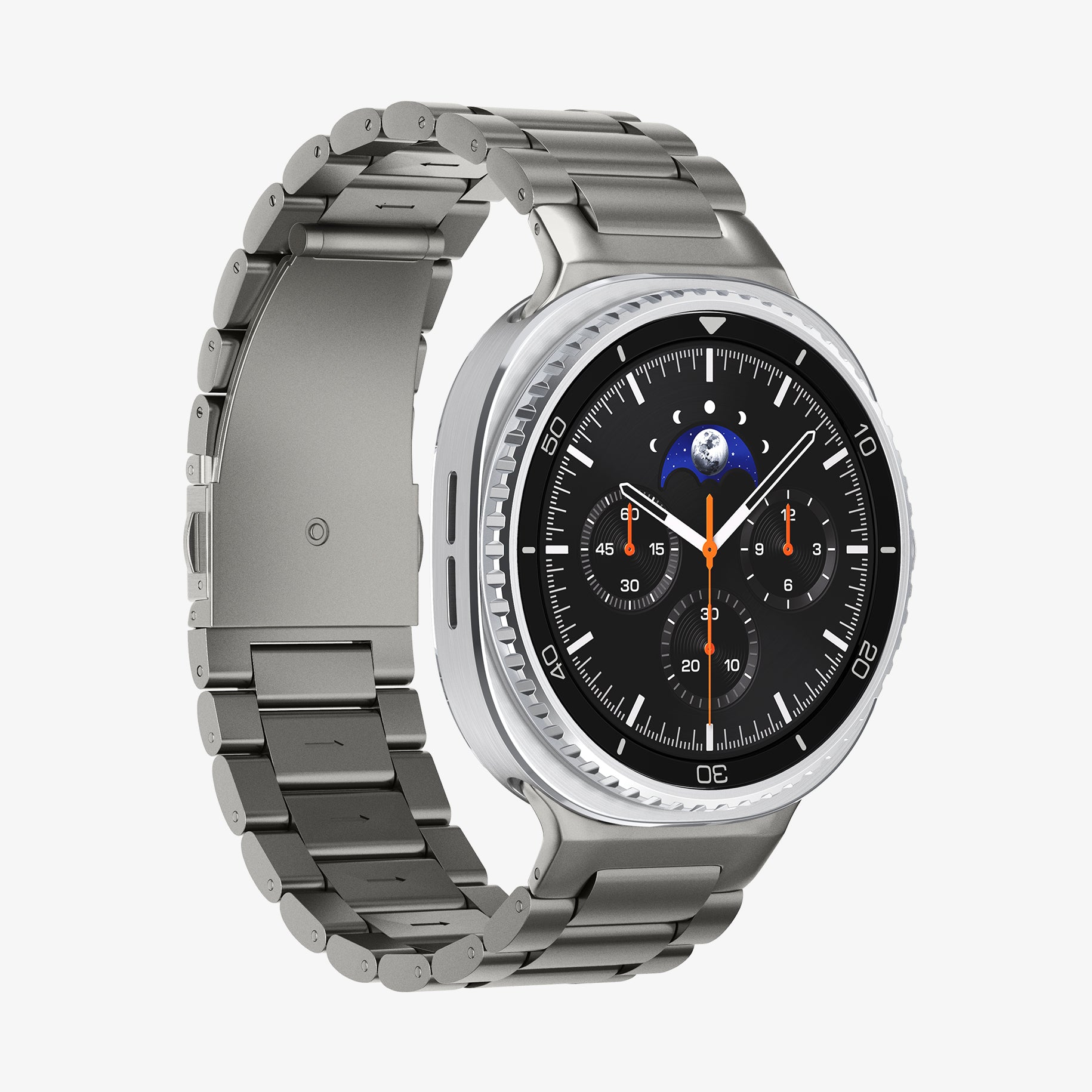 AMP10122 - Galaxy Watch 8 Series Modern Fit Titanium showing the front, partial side and inner side of the watch strap