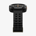 ACS11610 - Watch Ultra (47mm) Liquid Air in Matte Black showing a side view of a smartwatch with a raised protective bezel and a perforated watch band.