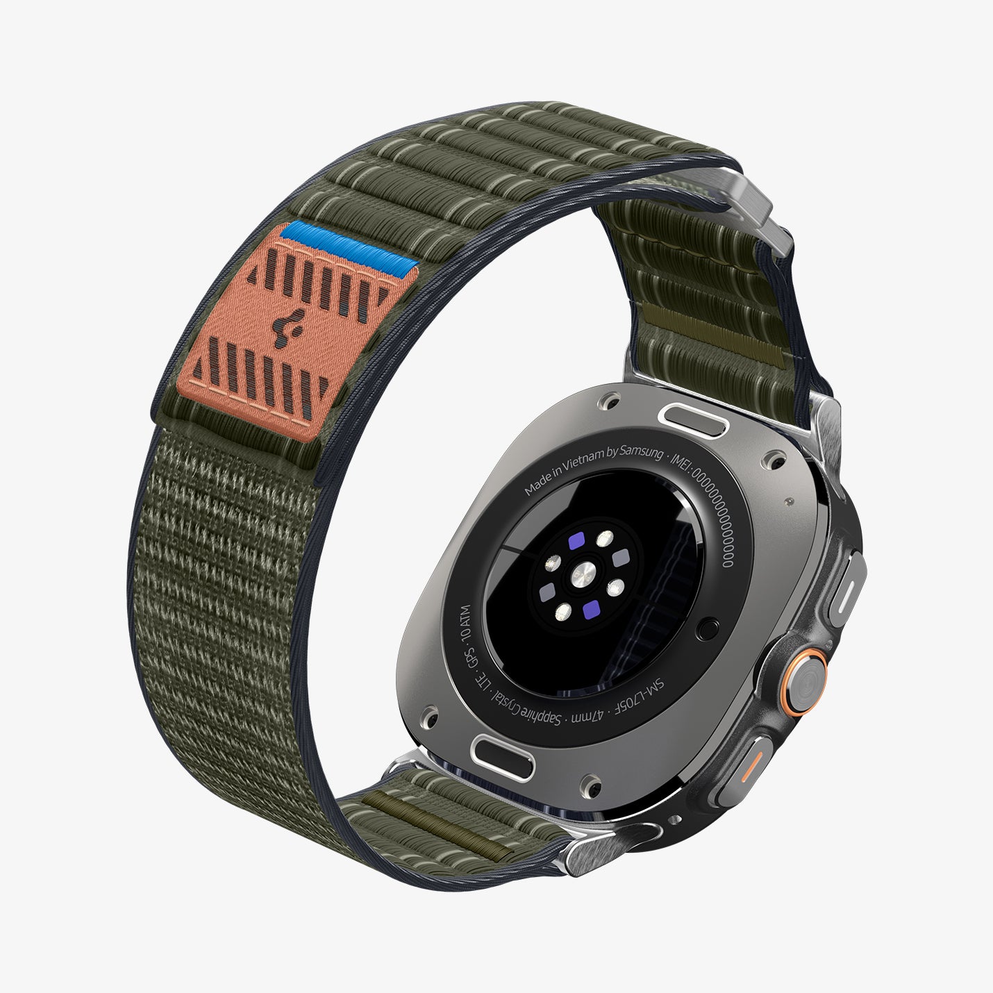 AMP10147 - Galaxy Watch Ultra WBF0 in green showing the partial side and back, inner side and bottom zoomed in