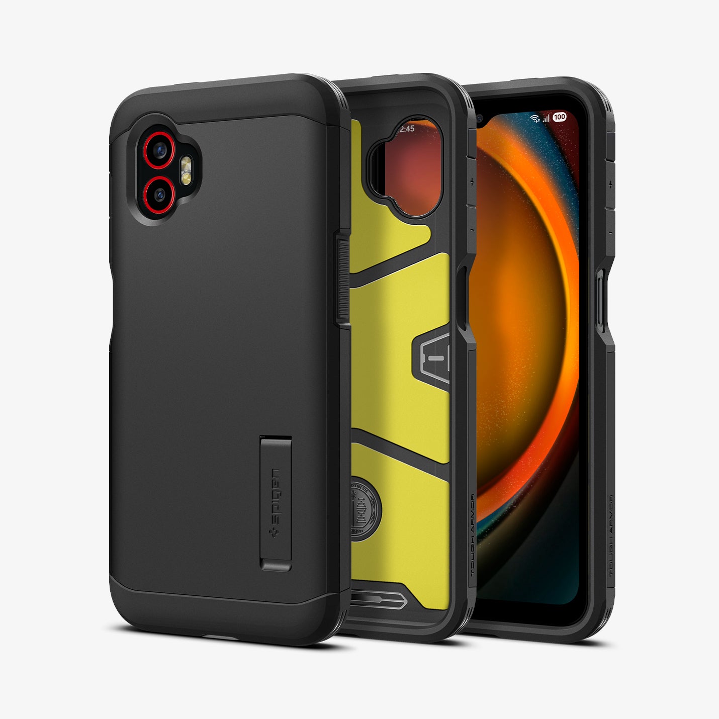 ACS09332 - Galaxy XCover 7 Pro Tough Armor Case in black showing the back, partial inner, front and sides