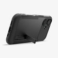 ACS09653 - iPhone 17 Slim Armor (MagFit) in Black showing the back, partial side and bottom, propped up with a built-in kickstand