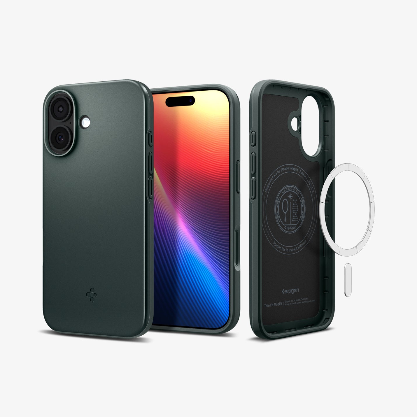 ACS09970 - iPhone 17 Thin Fit (MagFit) in Abyss Green showing the back, front and inside