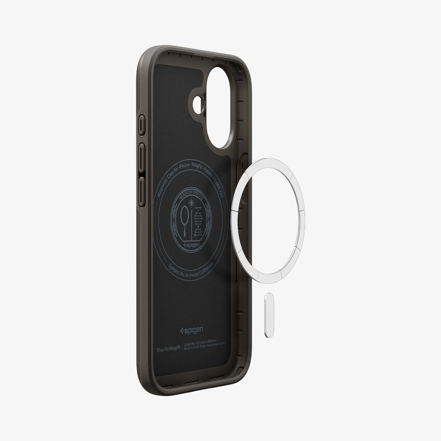 ACS09971 - iPhone 17 Thin Fit (MagFit) in Gunmetal showing inside with magfit magnet