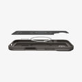 ACS09971 - iPhone 17 Thin Fit (MagFit) in Gunmetal showing the inner layer hovering above the detached magnet ring plate and the case
