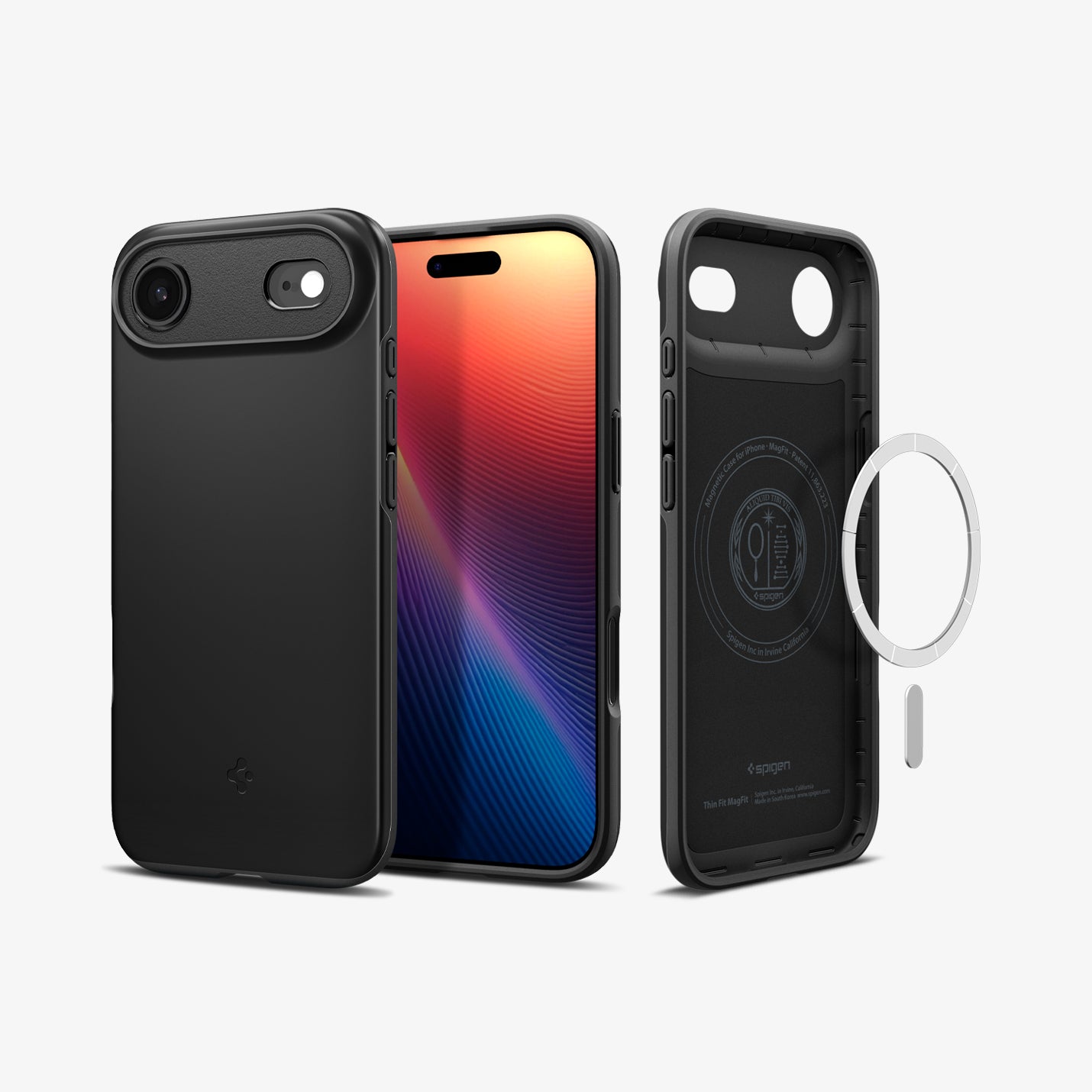 ACS09916 - iPhone 17 Air Thin Fit (MagFit) in Black showing the back, front and inside